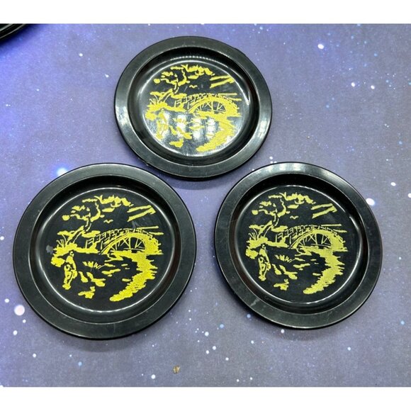 Vintage Irwin Plastic Doll Dishes Set Coffee Tea Japanese Style Black Orange - Picture 4 of 16